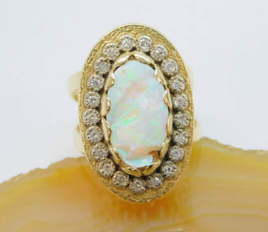 Vintage Artisan 18K Yellow Gold 0.21 CTTW Diamond & Opal Statement Ring 9.1g image number 1