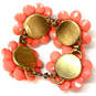 Designer J. Crew Gold-Tone Clear Crystal Pink Flower Classic Cuff Bracelet image number 3