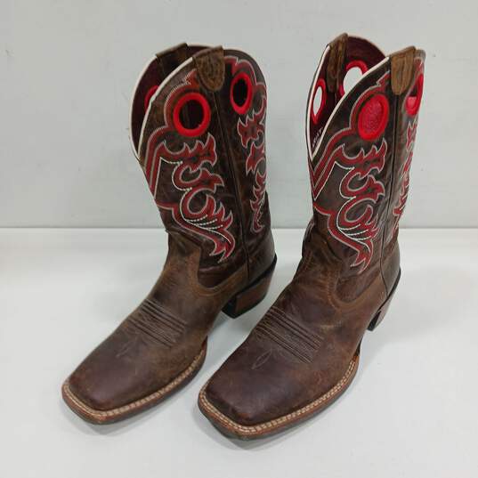 Men's Brown Ariat Boots w/ Red Accents Size 9.5 D image number 2