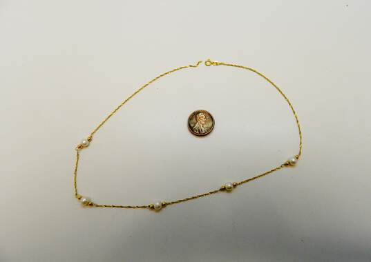 14K Yellow Gold Pearl Station Necklace for Repair 2.4g image number 4