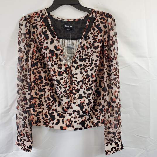 Bebe Women Brown Leopard Blouse M NWT image number 1