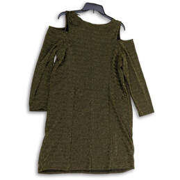 Womens Green Cold Shoulder Long Sleeve Round Neck Sheath Dress Size 2X alternative image