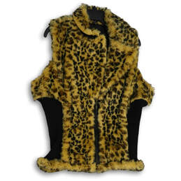 Womens Brown Black Cheetah Print Sleeveless Full-Zip Vest Size 1X