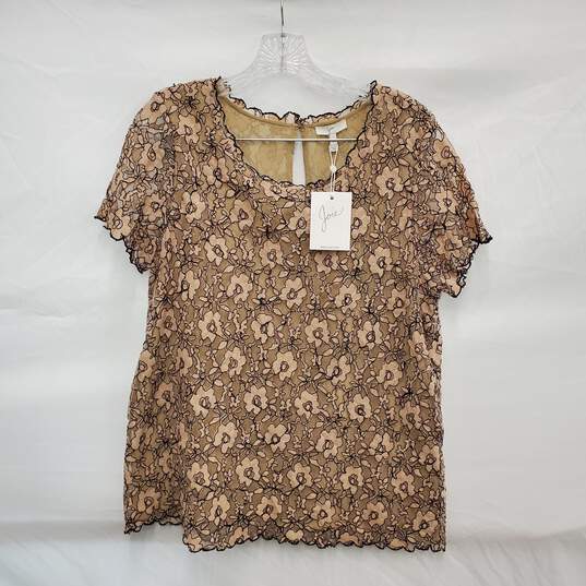 NWT WM's Joie Marceline Mushroom Caviar Lace Ruffle Blouse Top Size L image number 1
