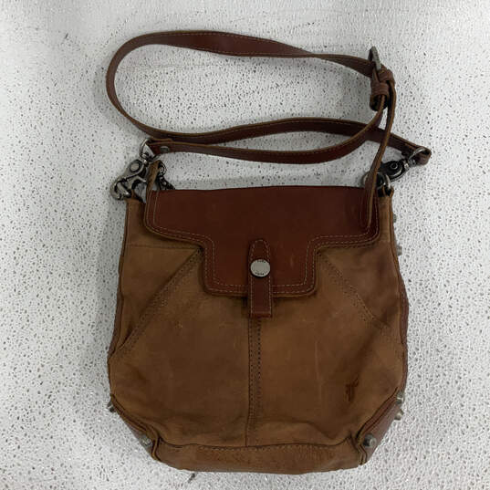 Womens Brown Leather Inner Zip Pocket Adjustable Strap Crossbody Bag Purse image number 1