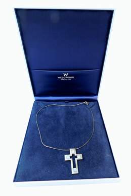 Wedgwood 925 Blue Topaz Ceramic Cross Pendant Necklace With Box 288.7g