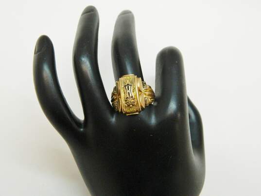 Vintage 10K Rose & Yellow Gold Black Enamel Accents Class Ring 8.3g image number 3