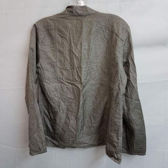 Eileen Fisher metallic gunmetal gray silk open front jacket XS image number 2