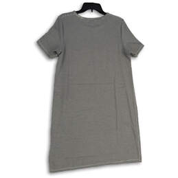 Womens Black White Pinstriped Round Neck Short Sleeve T-Shirt Dress Size L alternative image