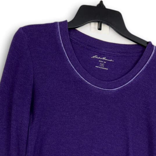Womens Purple Round Neck Long Sleeve Knitted Pullover Sweater Size Medium image number 3