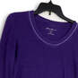 Womens Purple Round Neck Long Sleeve Knitted Pullover Sweater Size Medium image number 3