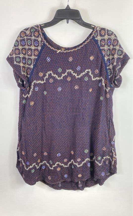 Free People Women Purple Embroidery Tunic Blouse XS image number 1