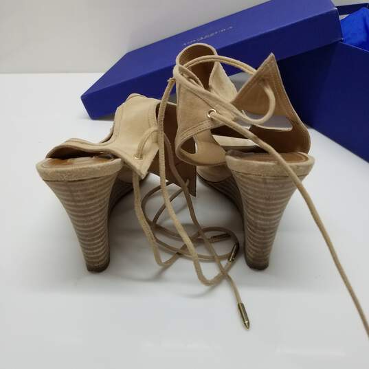 AUTHENTICATED Aquazzura Sexy Thing Wedge 85 Nude Suede Peep Toe Sandals Size 36.5 image number 3