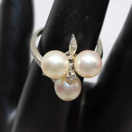 Vintage 14K White Gold Pearl White Sapphire Accent Ring Size 7.5 - 5.6g