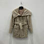 Womens Beige Collared Long Sleeve Flap Pocket Full-Zip Peacoat Size L image number 1