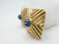 Vintage Charles Jourdan Paris Goldtone Blue Glass Orb Textured Ridges Square Statement Clip On Earrings 51.7g image number 2