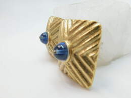 Vintage Charles Jourdan Paris Goldtone Blue Glass Orb Textured Ridges Square Statement Clip On Earrings 51.7g alternative image