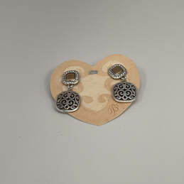 Designer Brighton Silver-Tone Rhinestone Square Dangle Earrings With Box