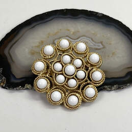 Designer Stella & Dot Gold-Tone White Faux Pearl Fashionable Brooch Pin