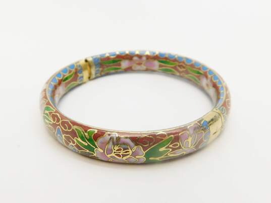 Vintage Cloisonné Multi Colored Floral Enamel Bangle Bracelets 74.5g image number 3