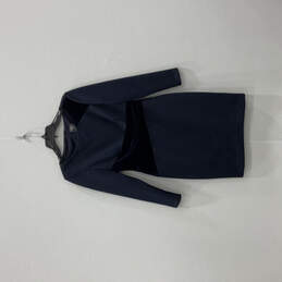Womens Blue Long Sleeve Round Neck Regular Fit Back Zip Bodycon Dress Sz 8P