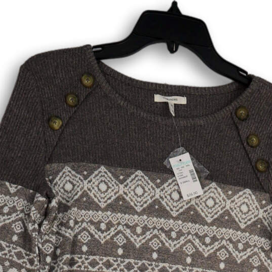 NWT Womens Gray White Abstract Knitted Round Neck Pullover Sweater Size XS image number 3
