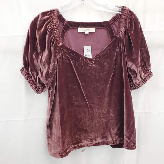 The Loft Women's Burgundy Cap Sleeve Velvet Top Size XS NWT image number 1