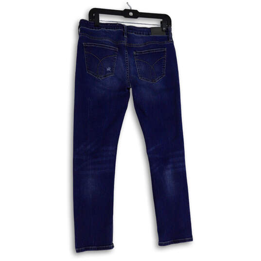 Womens Blue Denim Distressed Dark Wash Stretch Pockets Straight Jeans Sz 8 image number 2