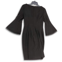 Womens Black Bell Sleeve Boat Neck Back Zip Knee Length Sheath Dress Size 6 alternative image