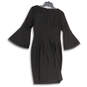 Womens Black Bell Sleeve Boat Neck Back Zip Knee Length Sheath Dress Size 6 image number 2