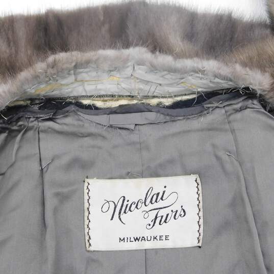 Vintage Nicolai Furs Women's Taupe Grey Brown Mink Fur Mid-Length Coat image number 7