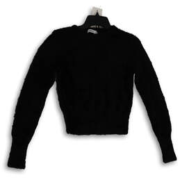 Womens Black Long Sleeve Crew Neck Fuzzy Pullover Sweater Size Medium