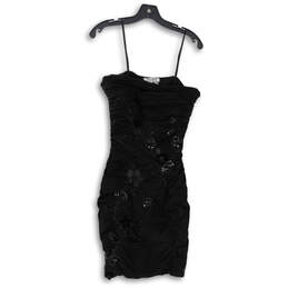 Womens Black Beaded Ruched Strapless Bodycon Dress Size 6