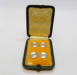 Antique Mappin & Webb 18K White Gold 2.5mm Old European Cut Diamond Four Tuxedo Buttons Set 7.0g