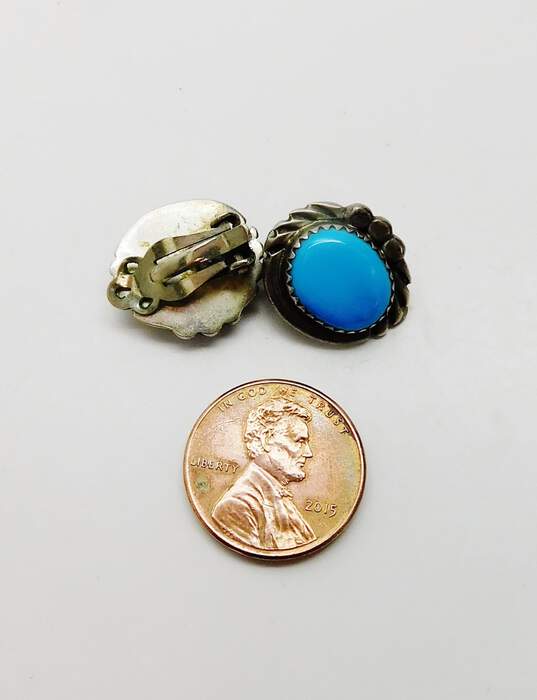 Southwestern Artisan 925 Sterling Silver Turquoise Clip-On Earrings 5.2g image number 5