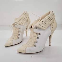 Tabitha Simmons Studded White Leather Heeled Booties Women's Size 7.5