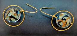14K Yellow Gold Murano Glass Circle Drop Dangle Earrings 7.6g alternative image
