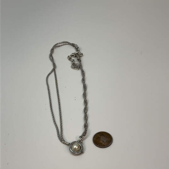 Designer Brighton Silver-Tone Wheat Chain Faux Pearl Pendant Necklace image number 3