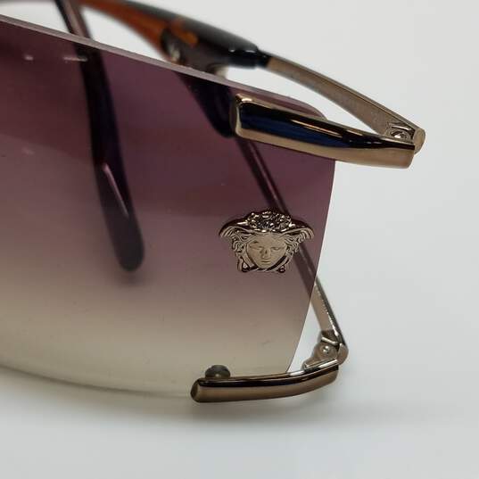 AUTHENTICATED Versace Mod Brown Shield Rimless Sunglasses image number 4