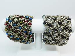 Mixed Metals Woven Multi Color & Aurora Borealis Beaded Statement Bracelets