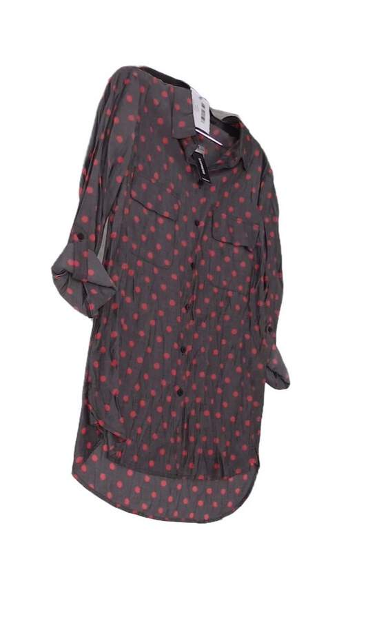 Womens Black Red Polka Dot Roll Tab Sleeve Button Up Shirt Size Medium image number 3