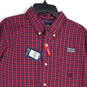 NWT Mens Red Blue Plaid Stretch Long Sleeve Button-Up Shirt Size XL image number 3