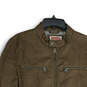 Mens Brown Leather Long Sleeve Stand Collar Full-Zip Jacket Size Small image number 3