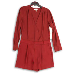Womens Red Surplice Neck Long Sleeve One-Piece Romper Size 10