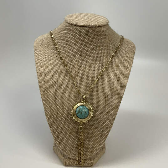 Designer Lucky Brand Gold-Tone Reversible Stone Fringe Pendant Necklace image number 1