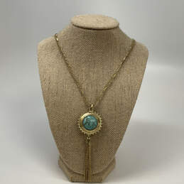 Designer Lucky Brand Gold-Tone Reversible Stone Fringe Pendant Necklace