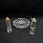 Clear Glass Ashtray w/ Salt & Pepper Shakers image number 1