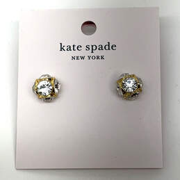 Designer Kate Spade Stylish Gold-Tone Crystal Pave Stone Ball Stud Earrings