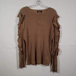 NWT Womens Regular Fit Round Neck Ruffled Sleeve Pullover Sweater Size XL