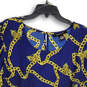 Womens Blue Gold Chain Print Long Sleeve Peplum Blouse Top Size 14/16 image number 3